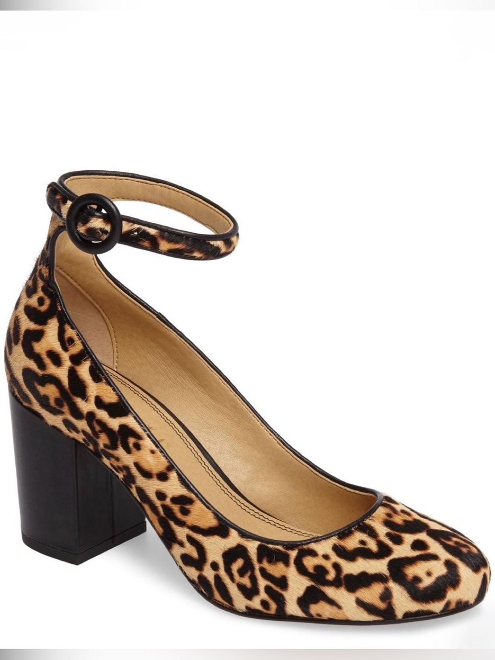 Splendid Leopard Print Calf Hair Ankle Strap Block Heel Pumps Sz 9 NWOB